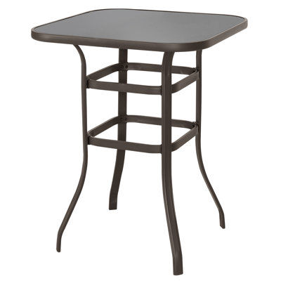 Coleburn Square 2- Outdoor 32 Inch Square Bar Table, Tempered Glass Tabletop with Double Layer Construction, for Patio, Black with Gold Speckles by Red Barrel Studio