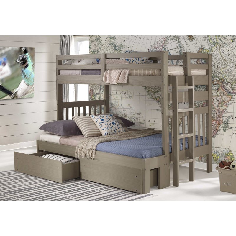 Ahmia Kids Twin Over Full Bunk Bed with Drawers, Slate