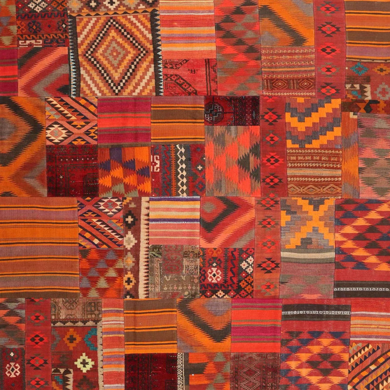 Tapis de zone orange/brun contemporain Ortholf, Carré 4 pi