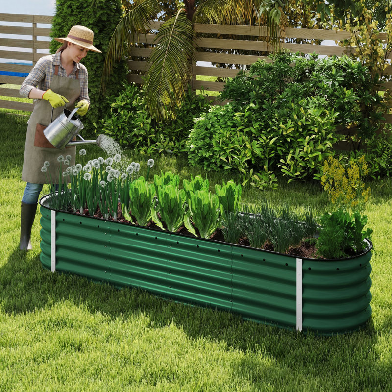 Lit de jardin surélevé en métal Beyhan, Vert, H 16,8 po x l 96 po x P 24 po