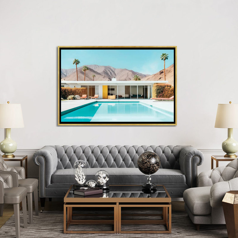 Mid-Century Modern Palm Springs - reproduction d'art murale encadrée, H 40 po x l 60 po, Doré