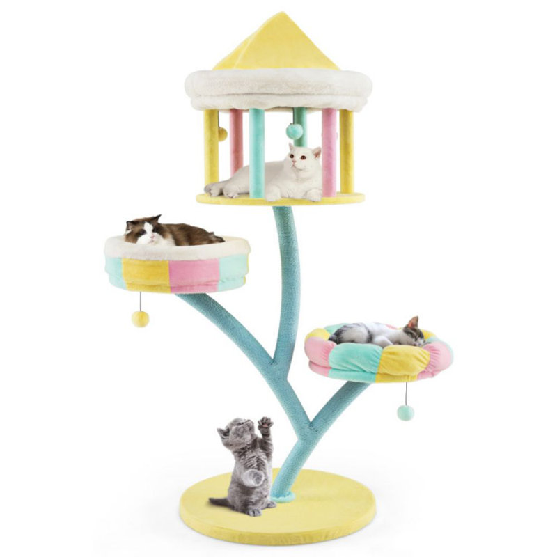 Multi-layer Cat Tree Cat Tower With Open Condo 2 Removable Perches Dangling Balls
