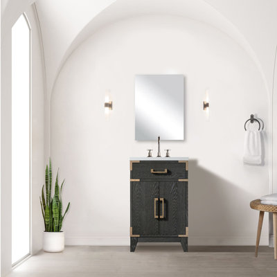 32,93 po Grand meuble-lavabo en chêne brun avec comptoir et robinet en acrylique - centre de table de salle de bain surélevé 91,22 lb