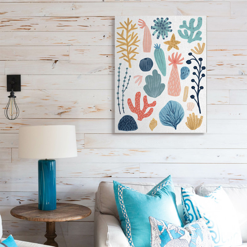 Plantes de mer pastel ludique Coral Reef Ocean Life, H 40 po x l 30 po, Toile tendue