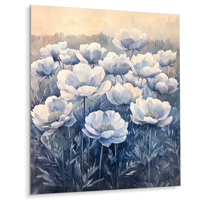 Pivoines bleues sombres dans le pâture II - pivoines, impression sur métal
