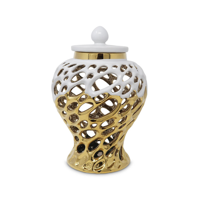 Gold And White Design Ginger Jar