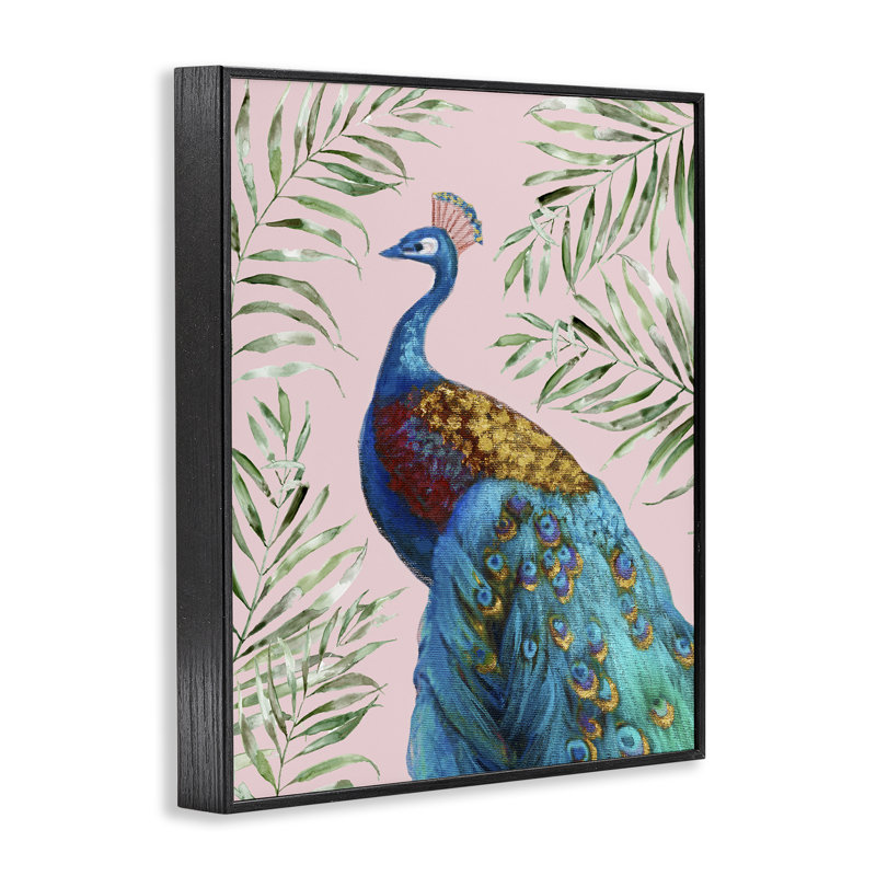 Giclée encadrée de paons et de palmiers élégants, design par Nan, H 14 po x l 11 po, Giclée encadrée noir minuit