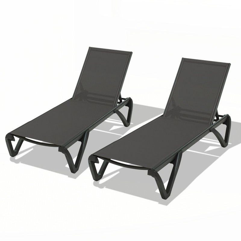 Patio Chaise Lounge Outdoor Aluminum Polypropylene Chair with Adjustable Backrest, Navy Blue