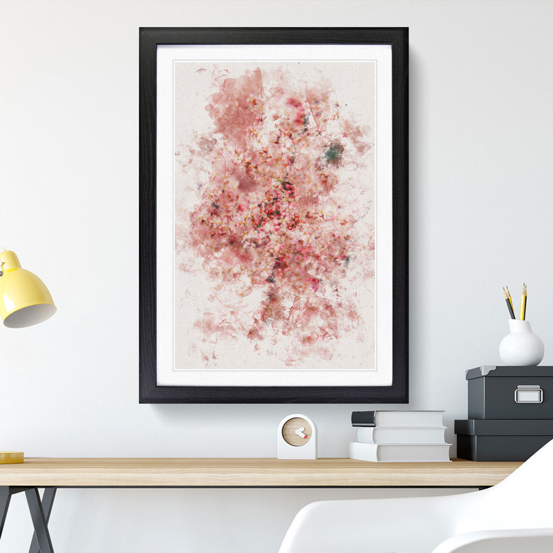 Cherry Blossom Watercolour - Picture Frame Graphic Art, Black Framed, 87cm H x 62cm W x 2cm D