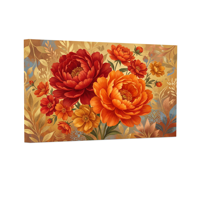 Plantes et fleurs Motif floral éclatant avec des couleurs riches et des feuilles élégantes, 24” H x 36” W