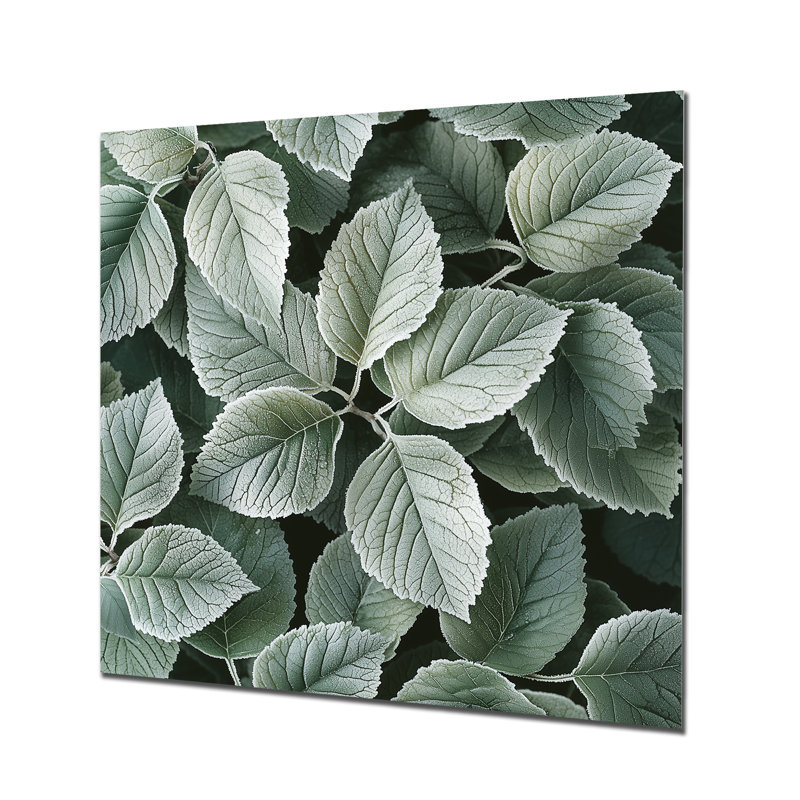 Frosted Leaves II - feuilles, décoration murale en métal, reproduction d'art traditionnelle en métal, H 16 po x l 16 po