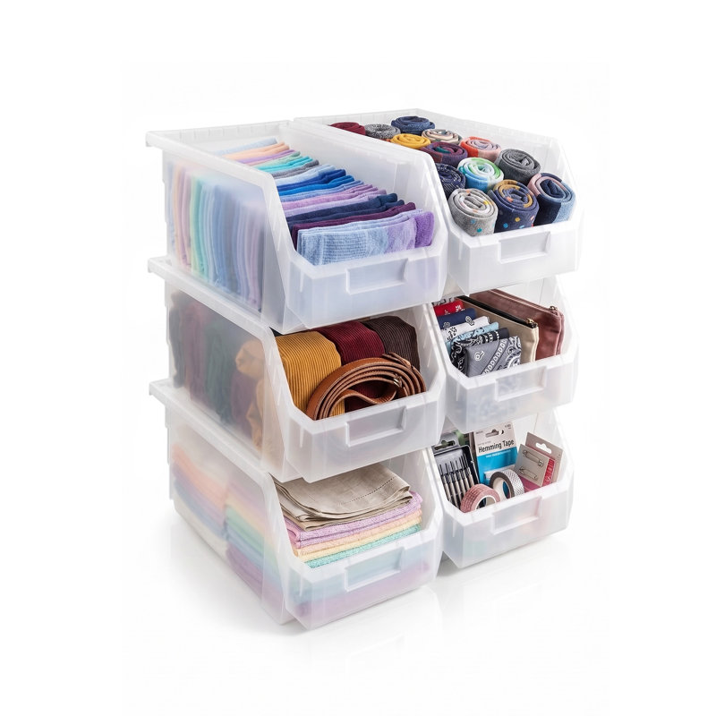 Sorbus 6 Pack Large Open Front Stackable Clothing Storage Bin – Closet & Wardrobe Organizer, Clear