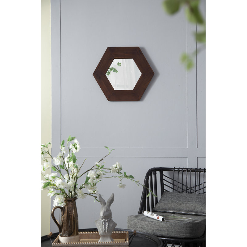 Miroir hexagonal 18,5 "x 18,5" avec cadre en bois massif, Brun