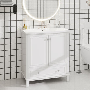 30" Bathroom Vanity Without Sink, Base Only, Multi-Functional Bathroom Cabinet With Doors And Drawer, Solid Frame And MDF Board