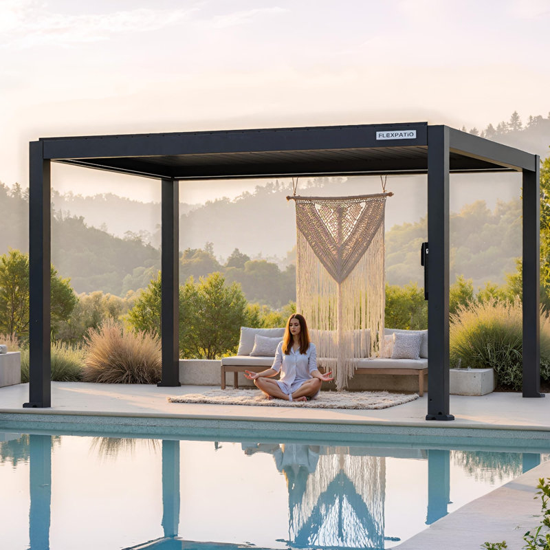 Pavillon de jardin permanent en métal L 13 pi. Pergola d'extérieur motorisée D Power +, l 13 pi x P 13 pi, Grey