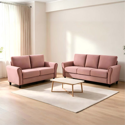 Mid-Century Modern Sofa Set with Curved Arms and Plush Cushions for Comfortable Living Room Seating Arrangement