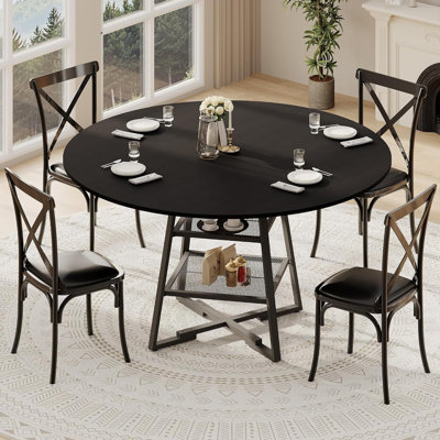 Table de salle à manger ronde pour 4 à 6 personnes avec tablette de rangement, table de cuisine circulaire de 42 po ou 47 po, table de salle à manger rustique de style campagnard