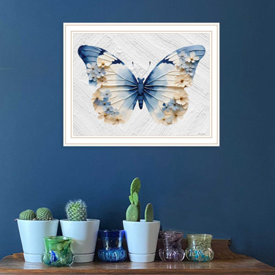 «Flower Flutter I» Bynicole Decamp, reproduction encadrée prête à accrocher, cadre blanc