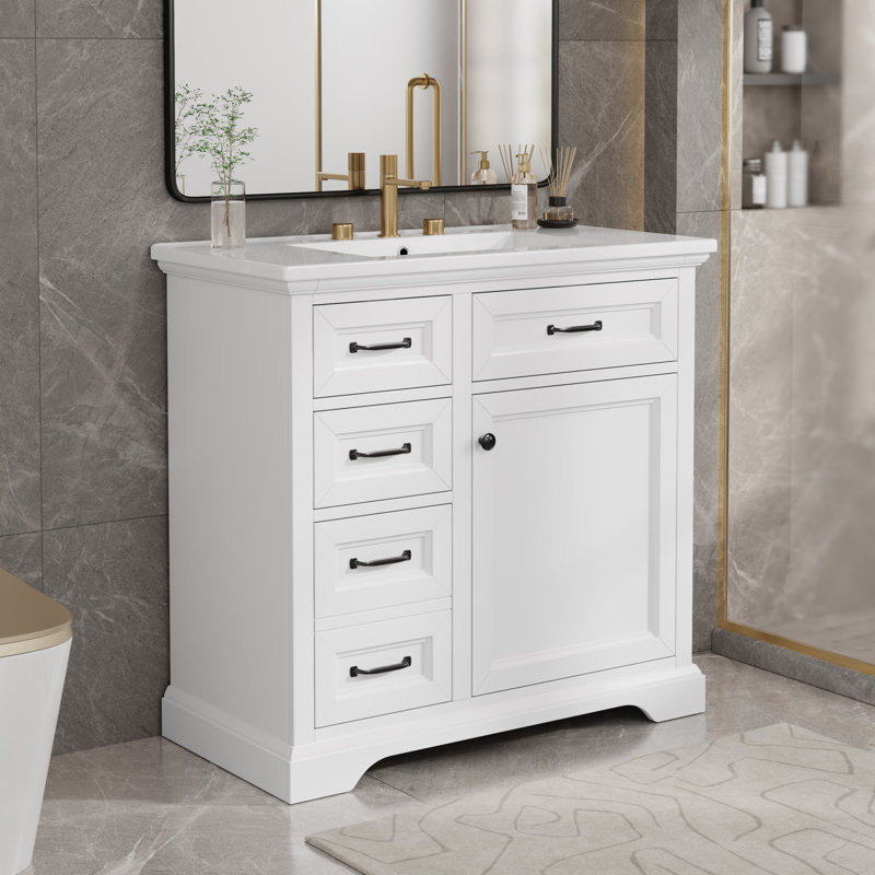 Meuble-lavabo 36 po avec lavabo, lavabo en céramique, 2 tiroirs basculants, charnières de porte à fermeture en douceur