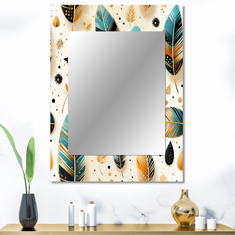 Motif de charmes de plumes Boho Chic - Motho, grand miroir mural, miroir décoratif boho, 40 po x 30 po