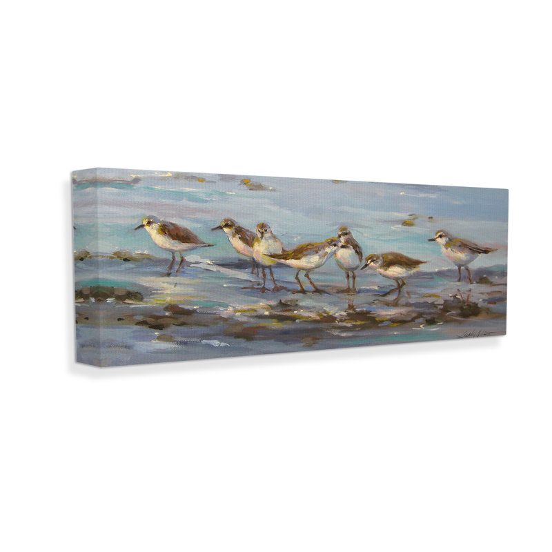 «Sandpiper Flock On Shore», art mural sur toile par Sandy Nelson, H 10 po x l 24 po