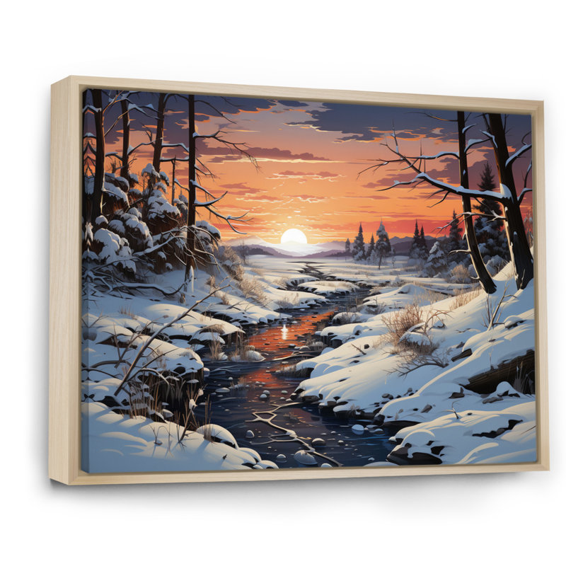 Paysage d'hiver rivière - impressions d'art mural, H 34 po x l 44 po, Cadre naturel flottant