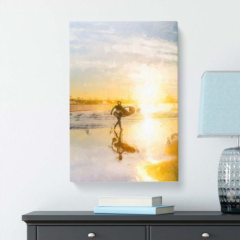 Surfer On A Spanish Beach In Abstract - Wrapped Canvas Print, 60cm H x 40cm W x 3cm D