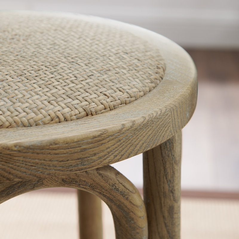 Ariyah Elm Wood and Rattan Woven Seat 24" Backless Stool