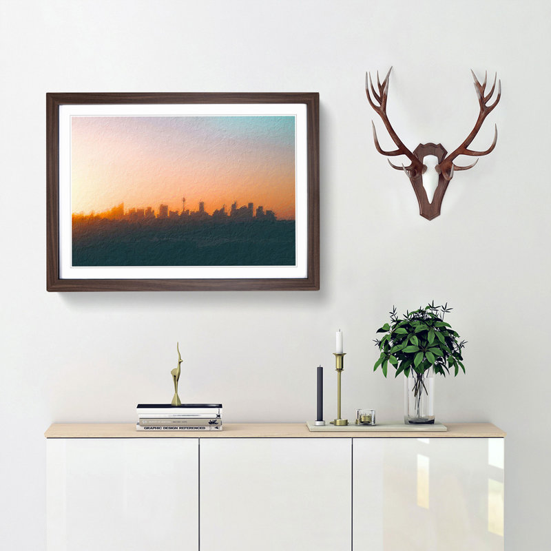 The Sydney Australia Skyline - Picture Frame Painting Print, 36cm H x 48cm W x 2cm D, Walnut Framed