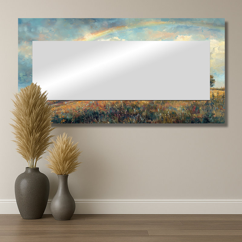 Arc-en-ciel au-dessus de la ferme II - art mural décoratif de paysage - imprimé sur métal, 28 po x 55 po