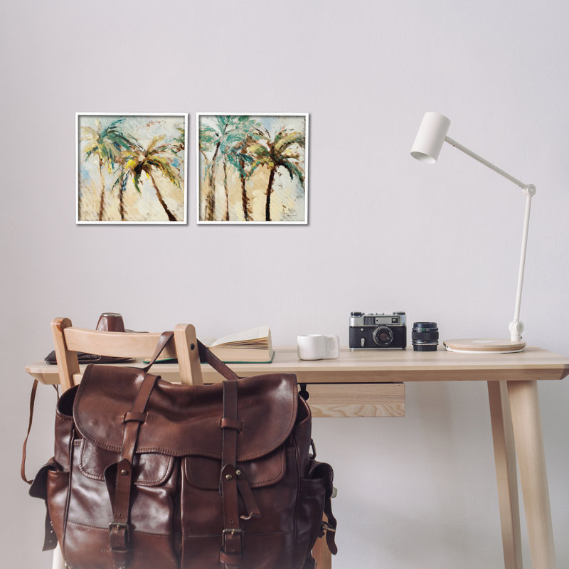 «Abstract Palm Trees», ensemble de 2 giclées par Lanie Loreth, Estampe numérique encadrée blanc bord de mer