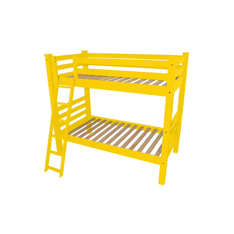 Lit standard en bois massif Jahvon, Simple, Jaune canari