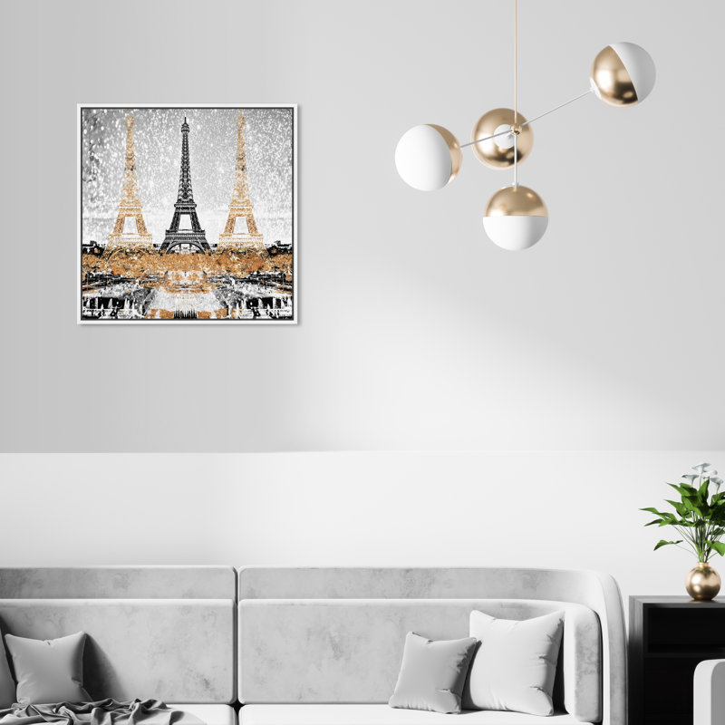 Triple Paris or - Impression sur toile, H 20 po x l 20 po, Cadre blanc