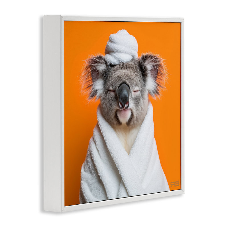«Relaxed Bathtime Koala», art de la giclée encadrée par RB, Giclée encadrée blanc bord de mer, H 17 po x l 17 po