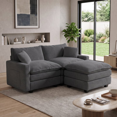 Upholstered Loveseat Sofa with Ottoman, Couch For Bedroom & Living Room