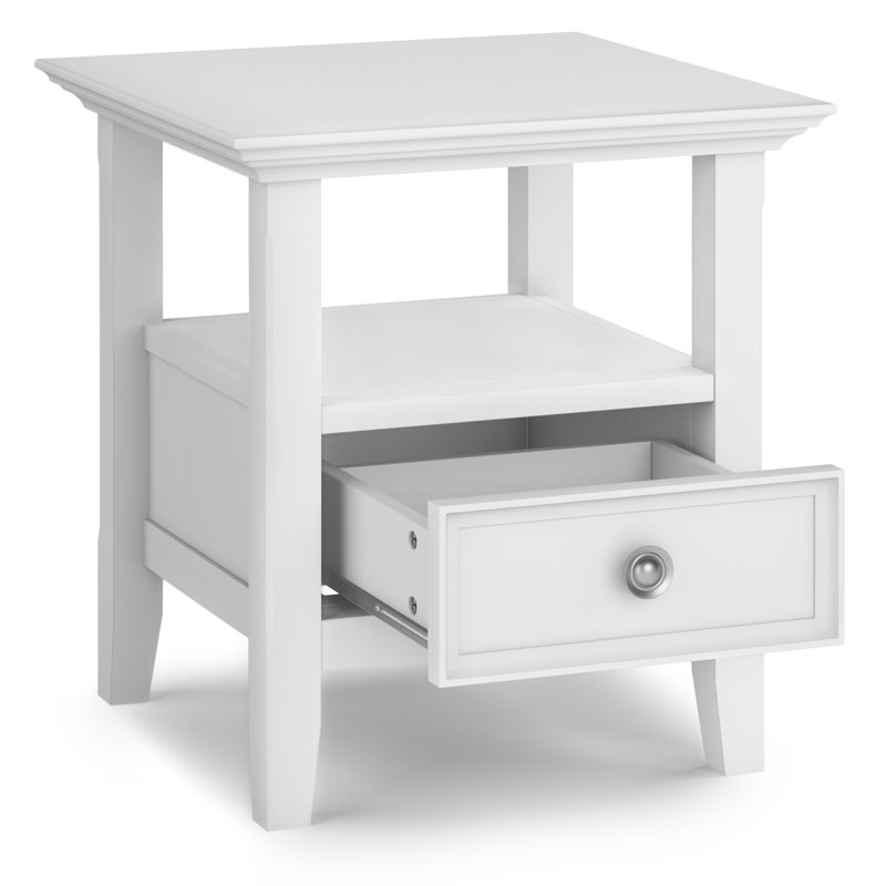 Amherst Solid Wood Transitional End Table with Drawer and Shelf, White