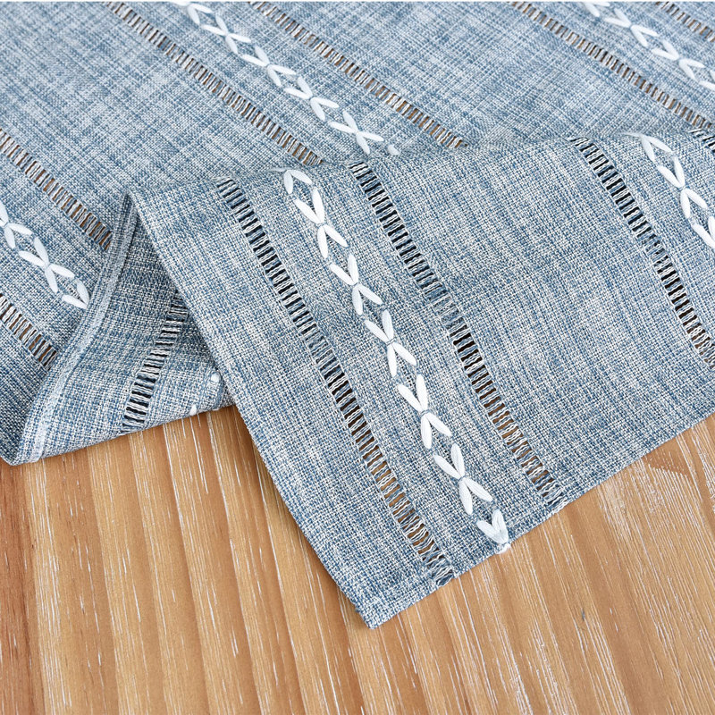 Small Square Tablecloth Jacquard Striped Table Cloth Linen Washable Fabric Side Table Cover Kitchen Dining Home Decoration Blue And Grey 36X36 Inch
