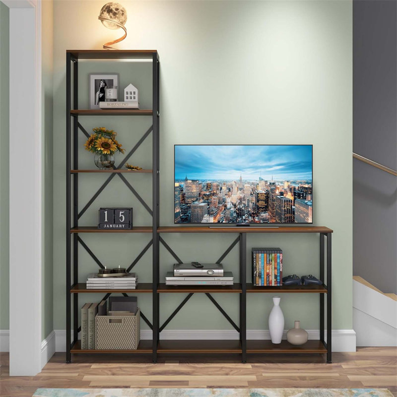 Étagère d'angle à 6 niveaux avec design industriel pour rangement compact et présentation élégante