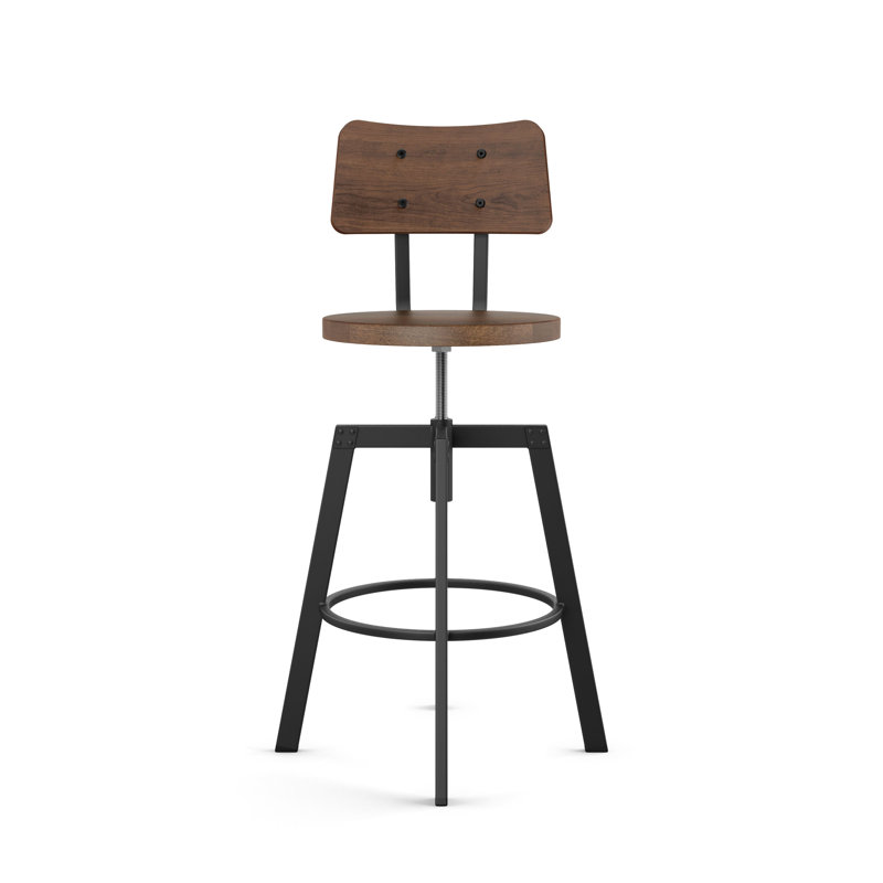Buth Swivel Solid Wood Adjustable Height Stool, Brown