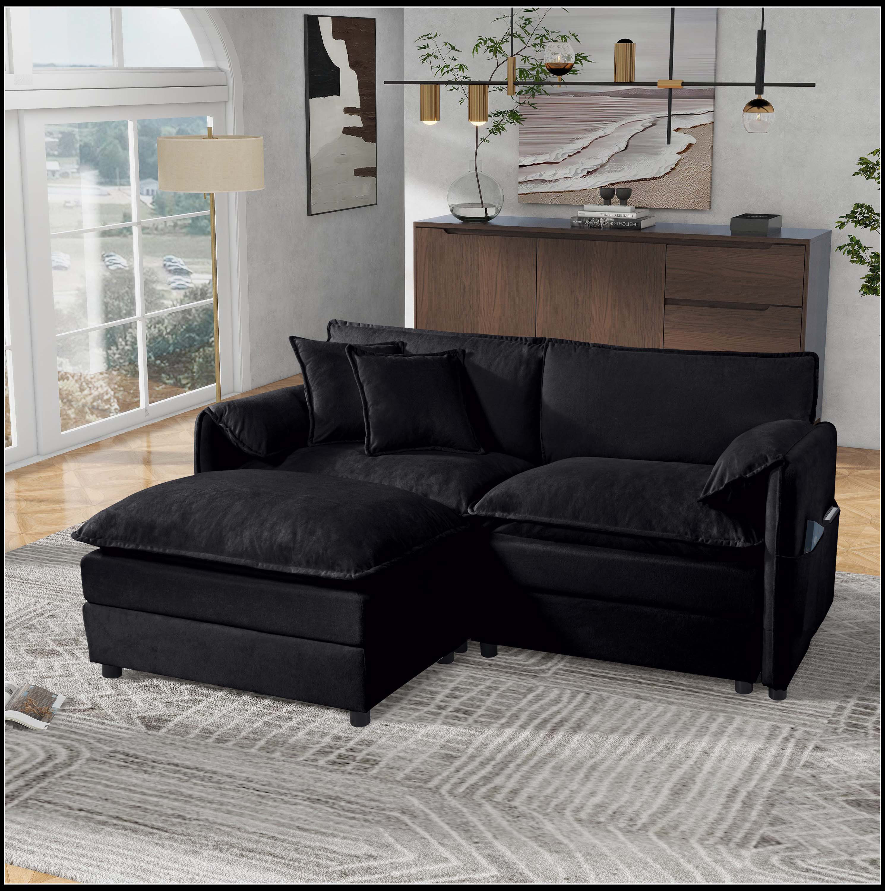 Hokku Designs Deep Seat Sectional Sofa Cloud Couch with Ottoman, Modern ...