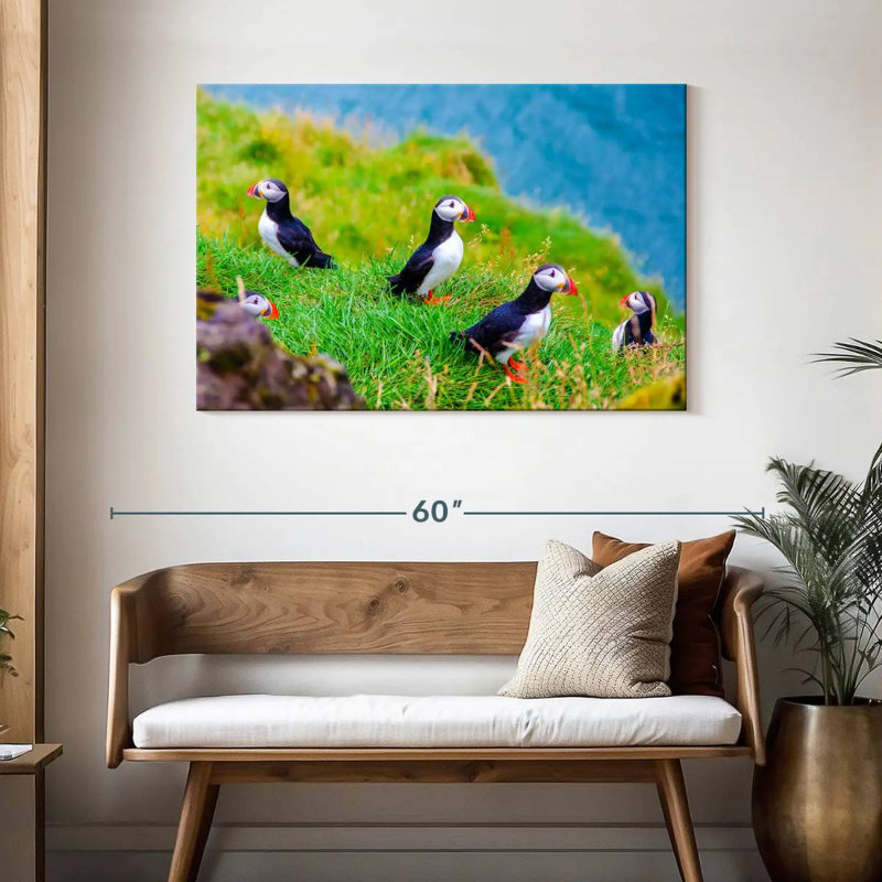 Puffins On Grass, 30" H x 45" W