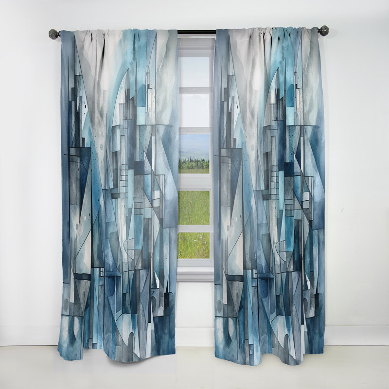 Harmonie abstraite bleue de forme III - Rideau abstrait - Velours obscurcissant - 1 panneau, L 52 po x L 120 po