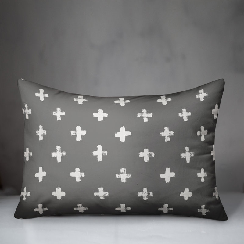  Coussin décoratif intérieur / extérieur en polyester à pois, Gris, H 14 po x l 20 po