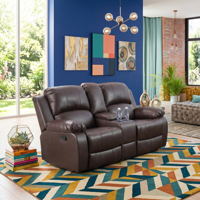 Brown Vegan Leather Manual Recling Loveseat