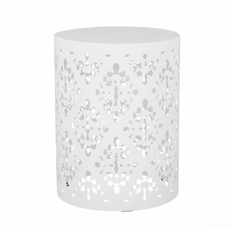 Outdoor Metal End Table, White