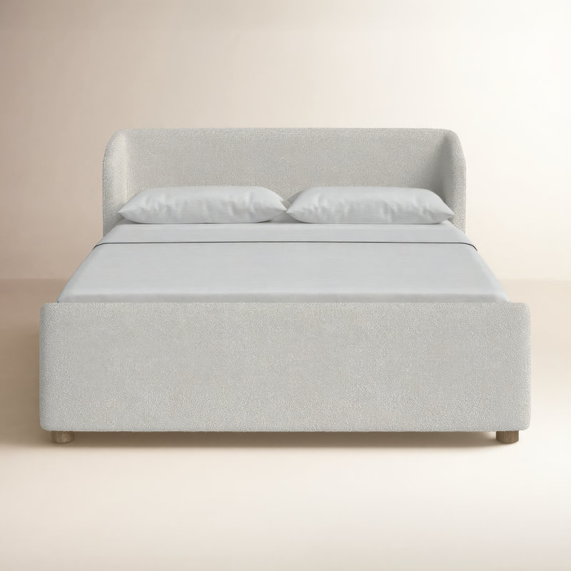 Kris Upholstered Platform Bed, King, White Boucle