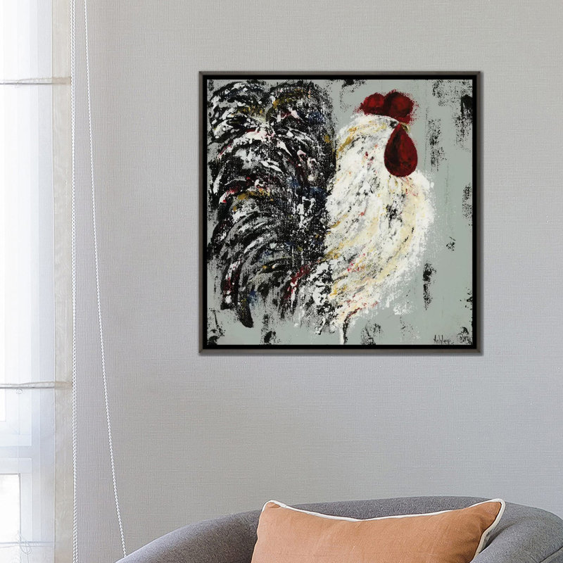 Coq par Ashley Bradley - reproduction d'art, Toile encadrée de bois rustique foncé, Aucun mat, H 26 po x l 26 po x P 1,5 po