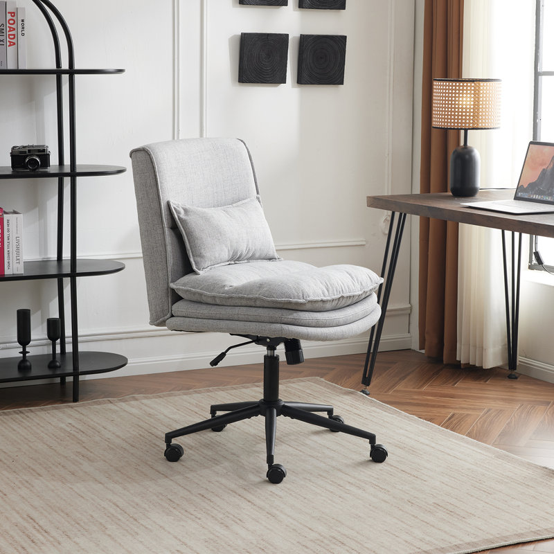 Upholstered Armless Task Office Chair, Light Gray Polyester