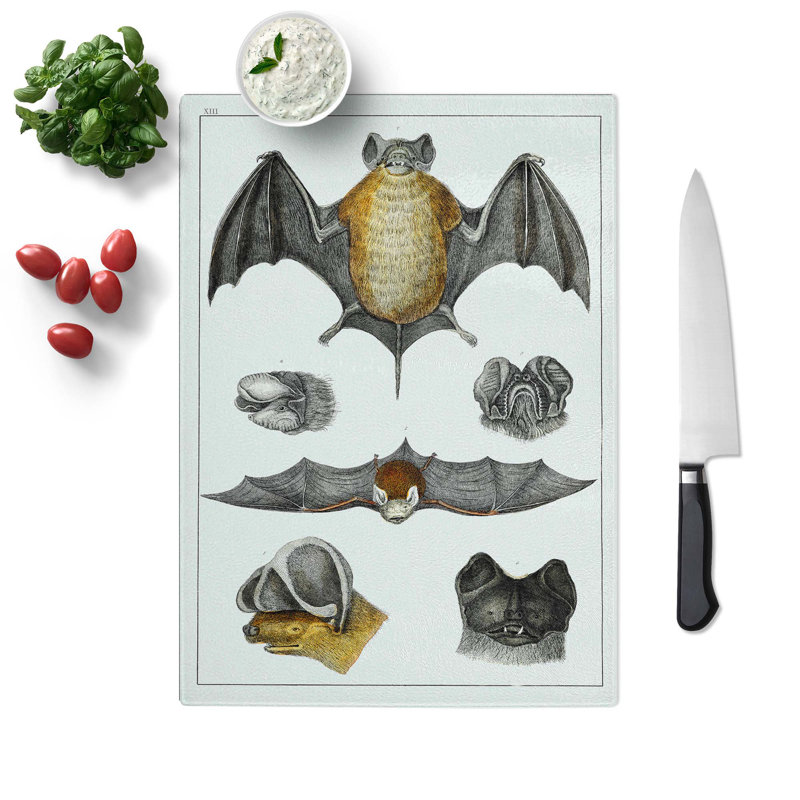 Tempered Glass Various Bats Xiii by Oliver Goldsmith Chopping Board, 28.5 cm W x 39 cm L