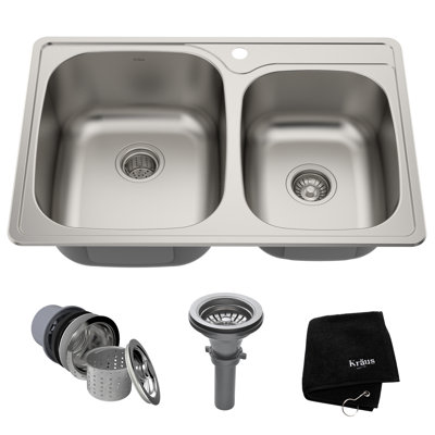 Évier de cuisine à double cuve en acier inoxydable de calibre 18 avec isolation sonore NoiseDefend ™ KRAUS